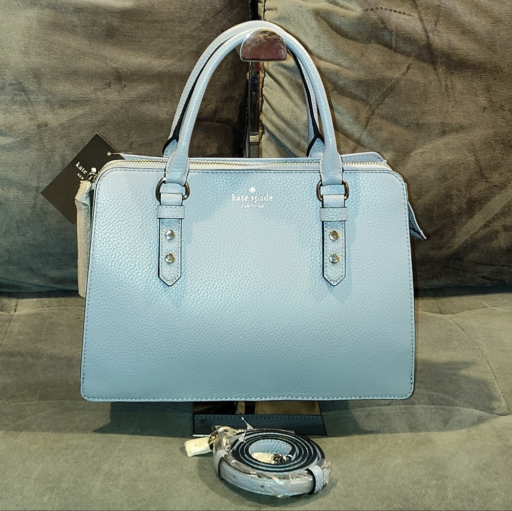 NWT KATE SPADE LISA MULBERRY STREET TWO-WAY SATCHEL MUTED BLUE PEBBLED LEATHER